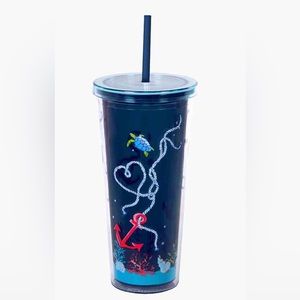 Vera Bradley spring tide navy double walled Tumbler/no straw